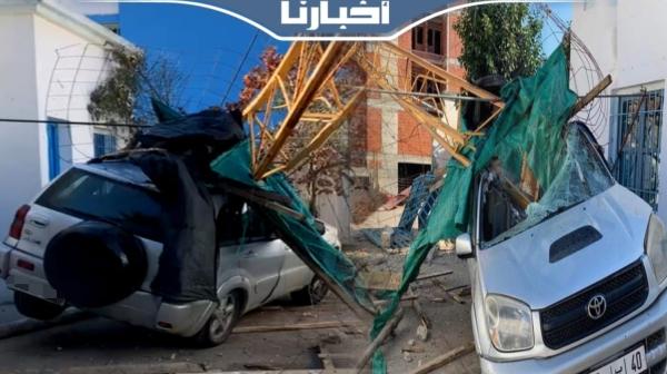 سقوط رافعة عملاقة على مؤسسة تعليمية بمرتيل